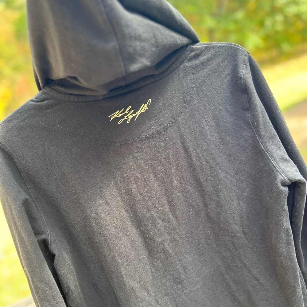 Karl Lagerfeld Paris Choupette Cat Gold Glitter Black Hoodie Sweatshirt Size M - Picture 16 of 16
